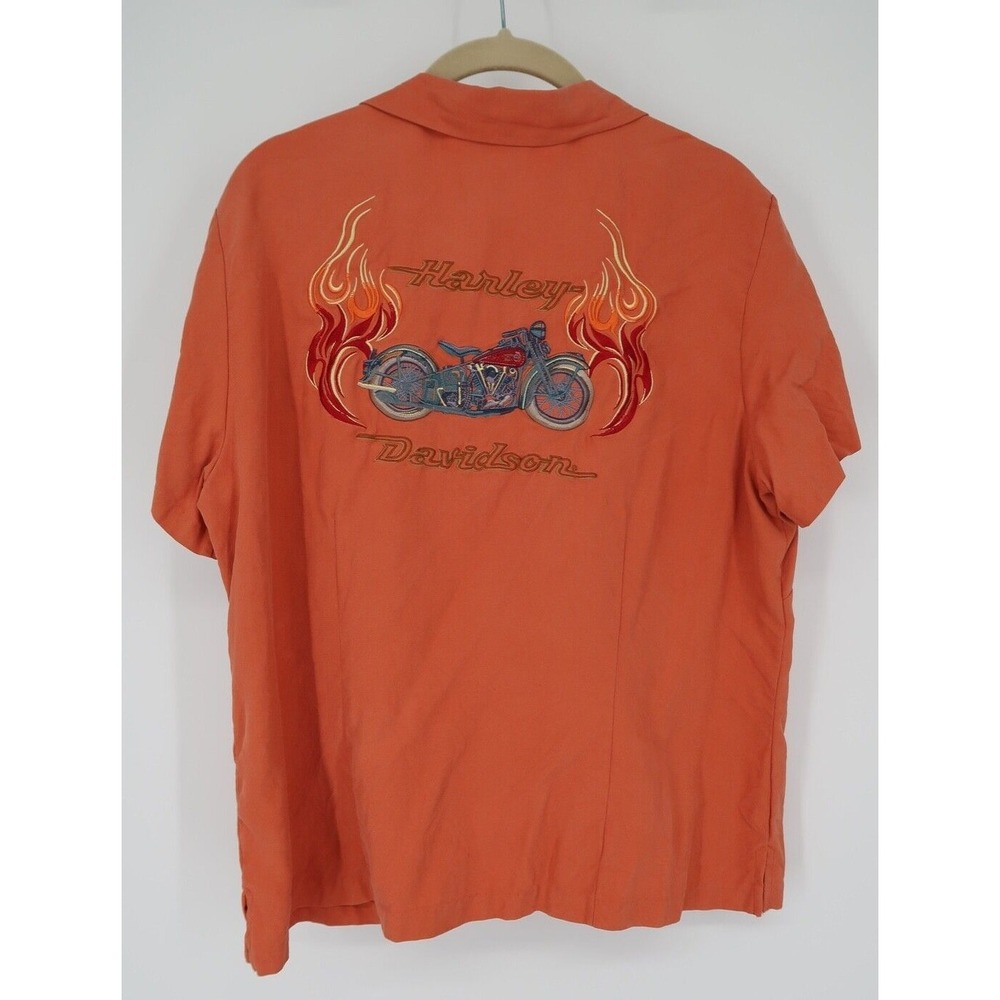 Harley Davidson Tori Richard Women's XL Silk Shirt Hawaiian Embroider Motorcycle